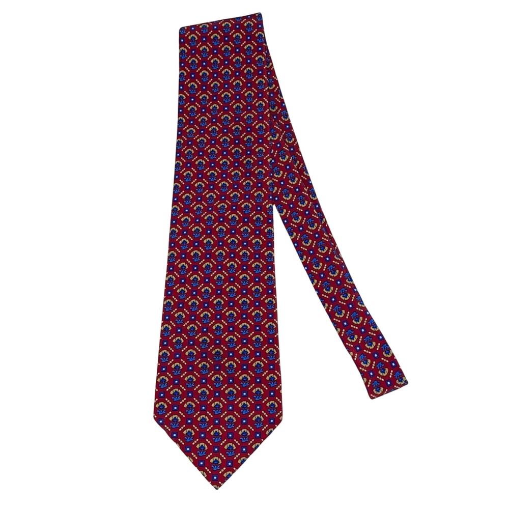 Enrico Sarchi Italian Silk Floral Burgundy Blue Yellow Tie